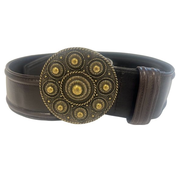 Per Se Brown Leather Belt Brass Buckle 516395 "XS" Vintage 90's - Picture 4 of 14